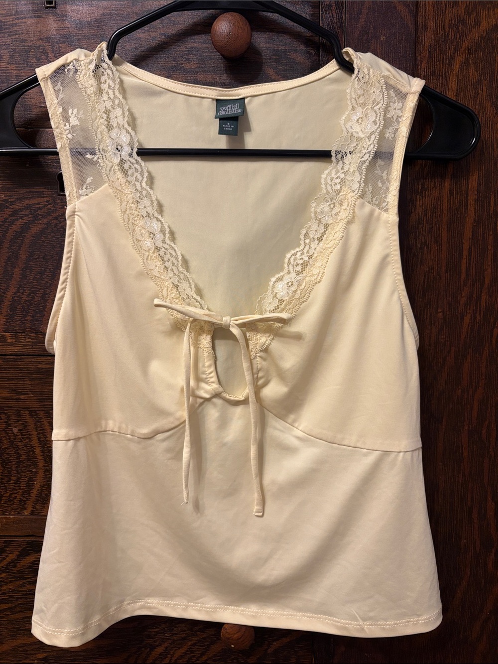 ⁠Wild Fable Butter Yellow Lace Trim Keyhole Front Tie Tank Top⁠